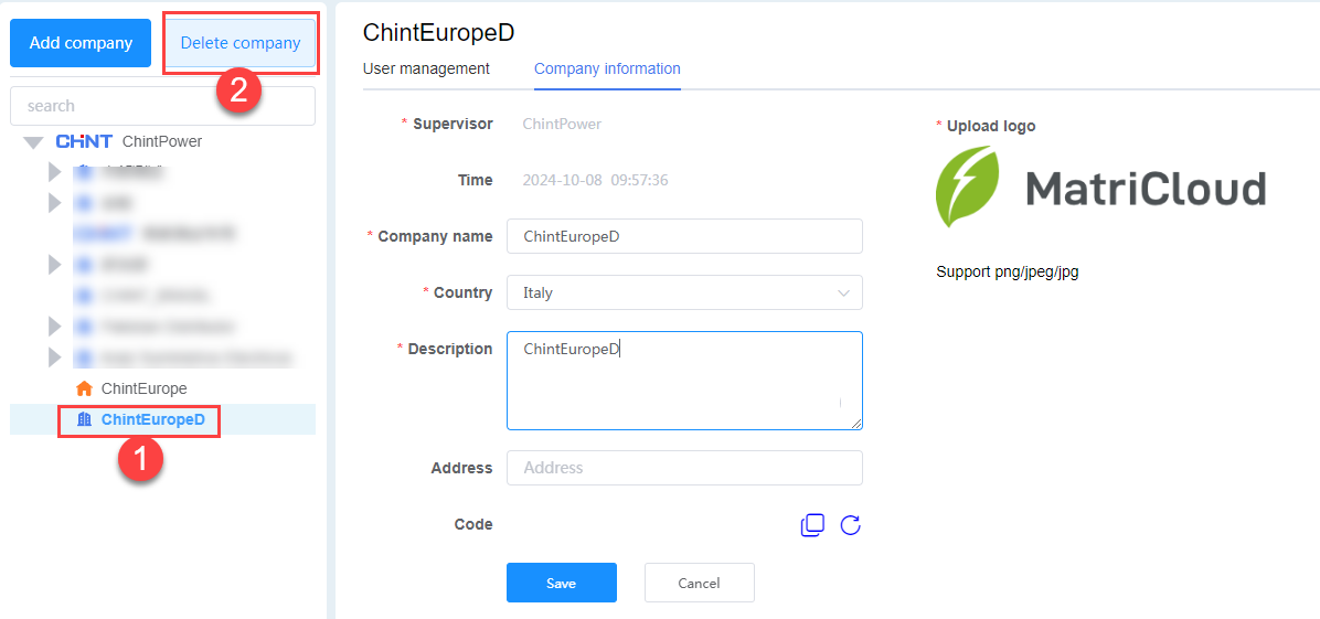 Delete Company Option
