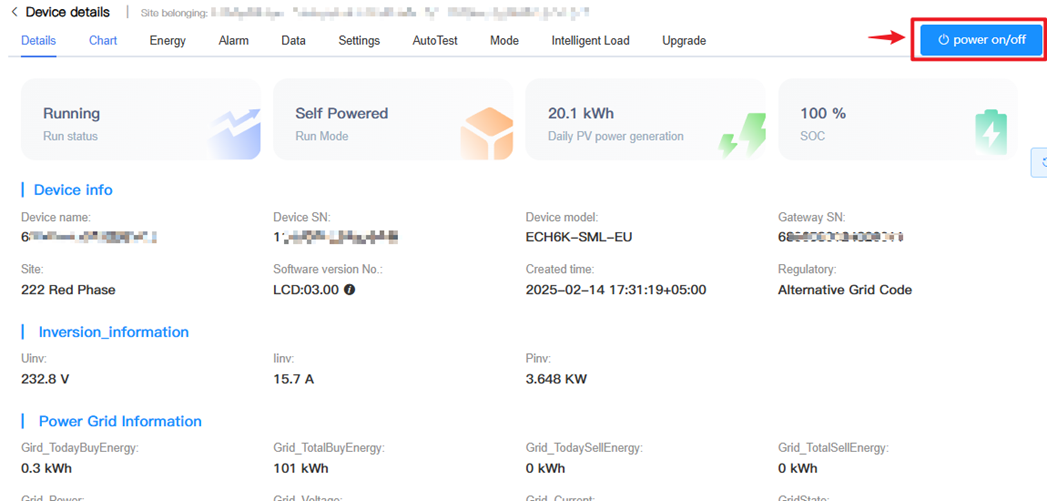 Inverter Details Page