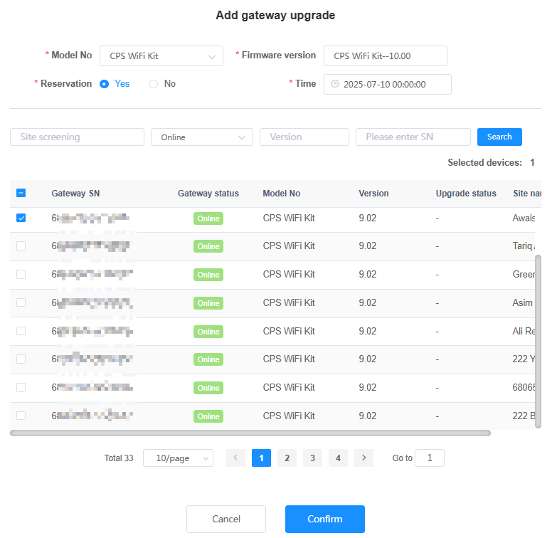 Upgrade task Configuration Screen
