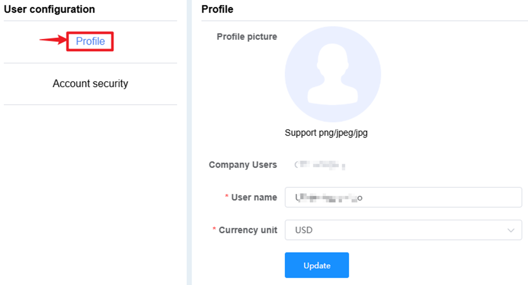 Profile Update Screen